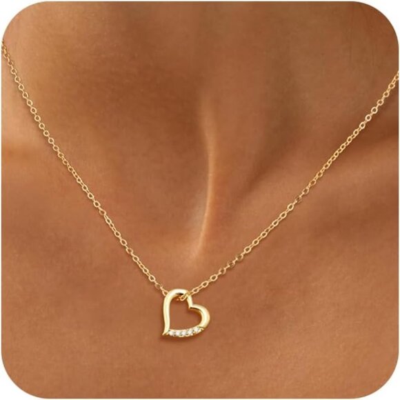 ⚡Necklace for Women Heart Zirconia Necklace 14K Gold Plated Cute Gold Jewelry - Picture 1 of 7